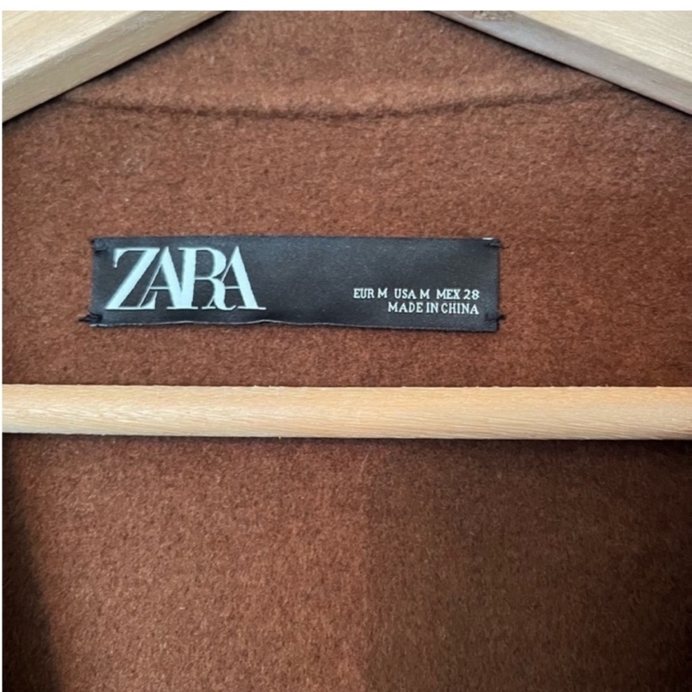 Zara Wool Blend Belted Wrap Coat Blogger Favorite Brown Toffee Medium - Picture 9 of 9